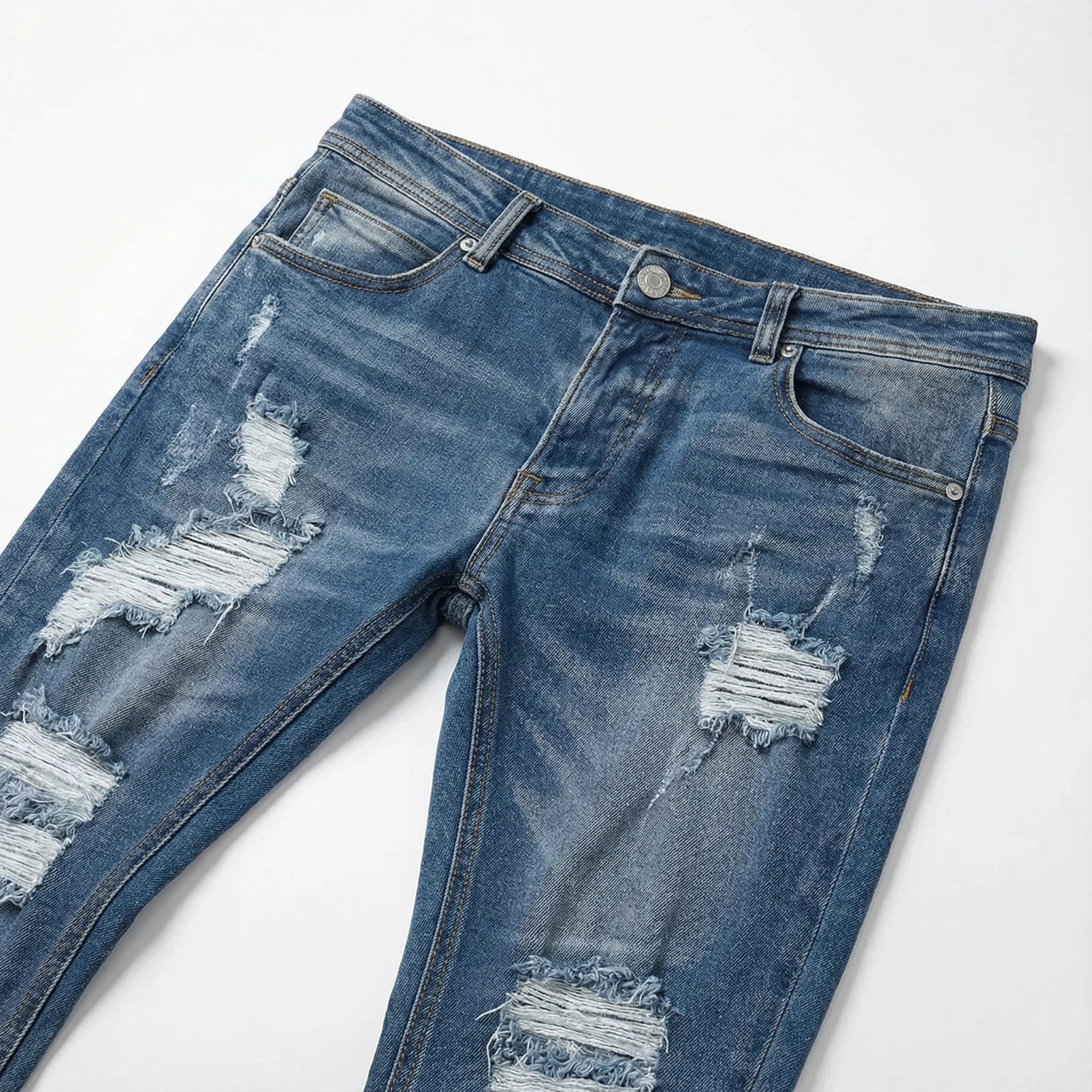 Men’s Slim-Fit Jeans – Distressed Design, Full-Length