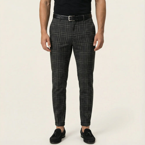 Men’s Slim-Fit Pants – Check Pattern, Ankle-Length Design