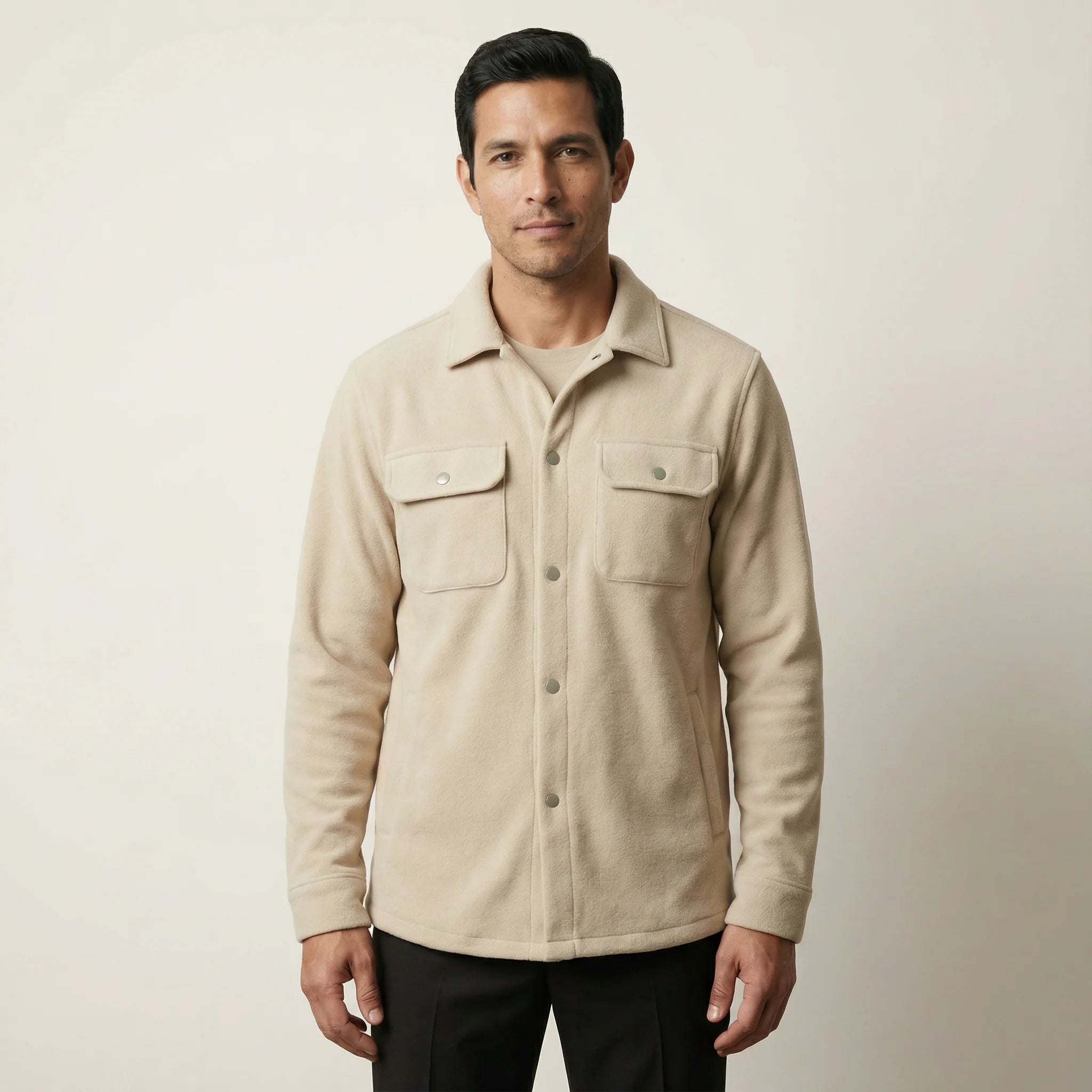 Men’s Button-Front Jacket – Chest Flap Pockets, Long Sleeve Design