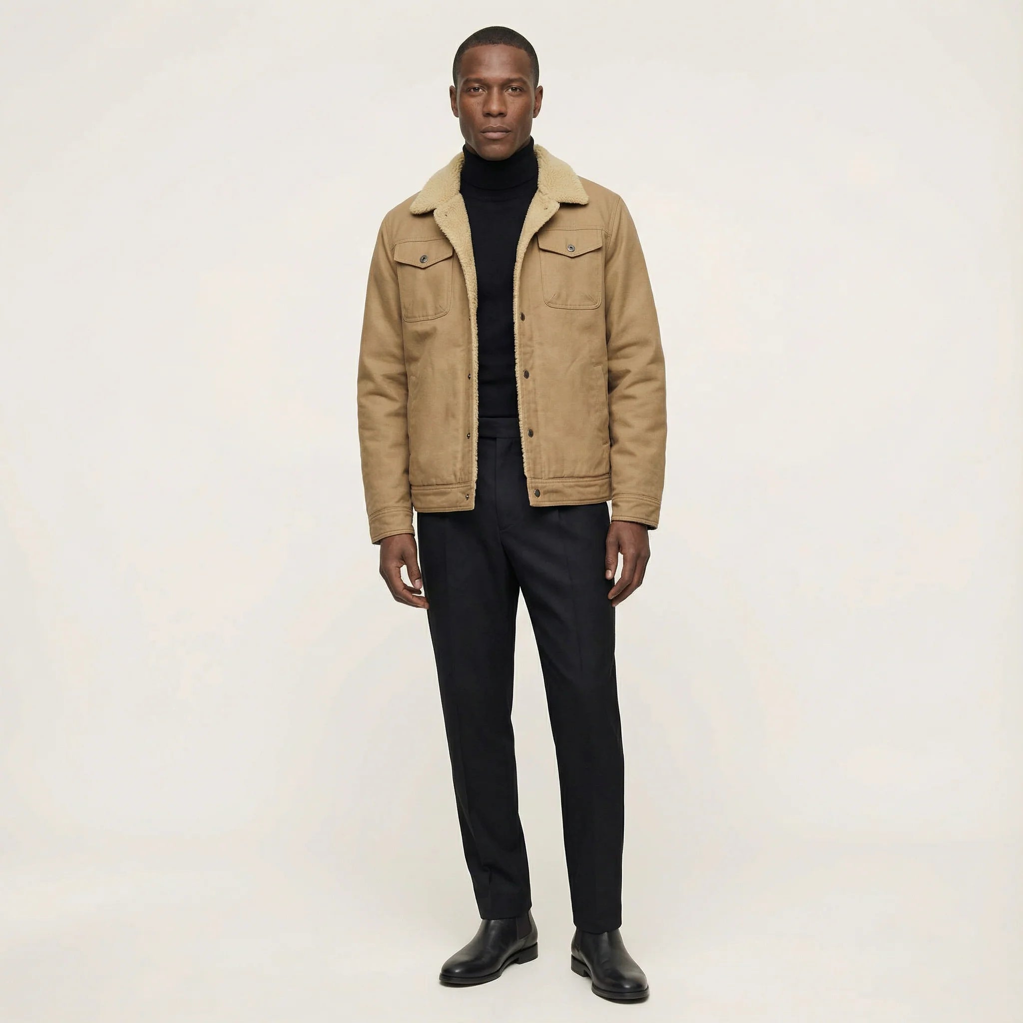 Men’s Button-Front Jacket – Collared Design, Long Sleeves