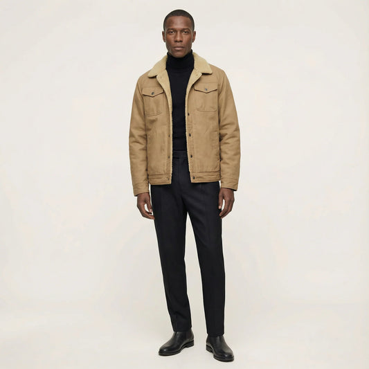 Men’s Button-Front Jacket – Collared Design, Long Sleeves
