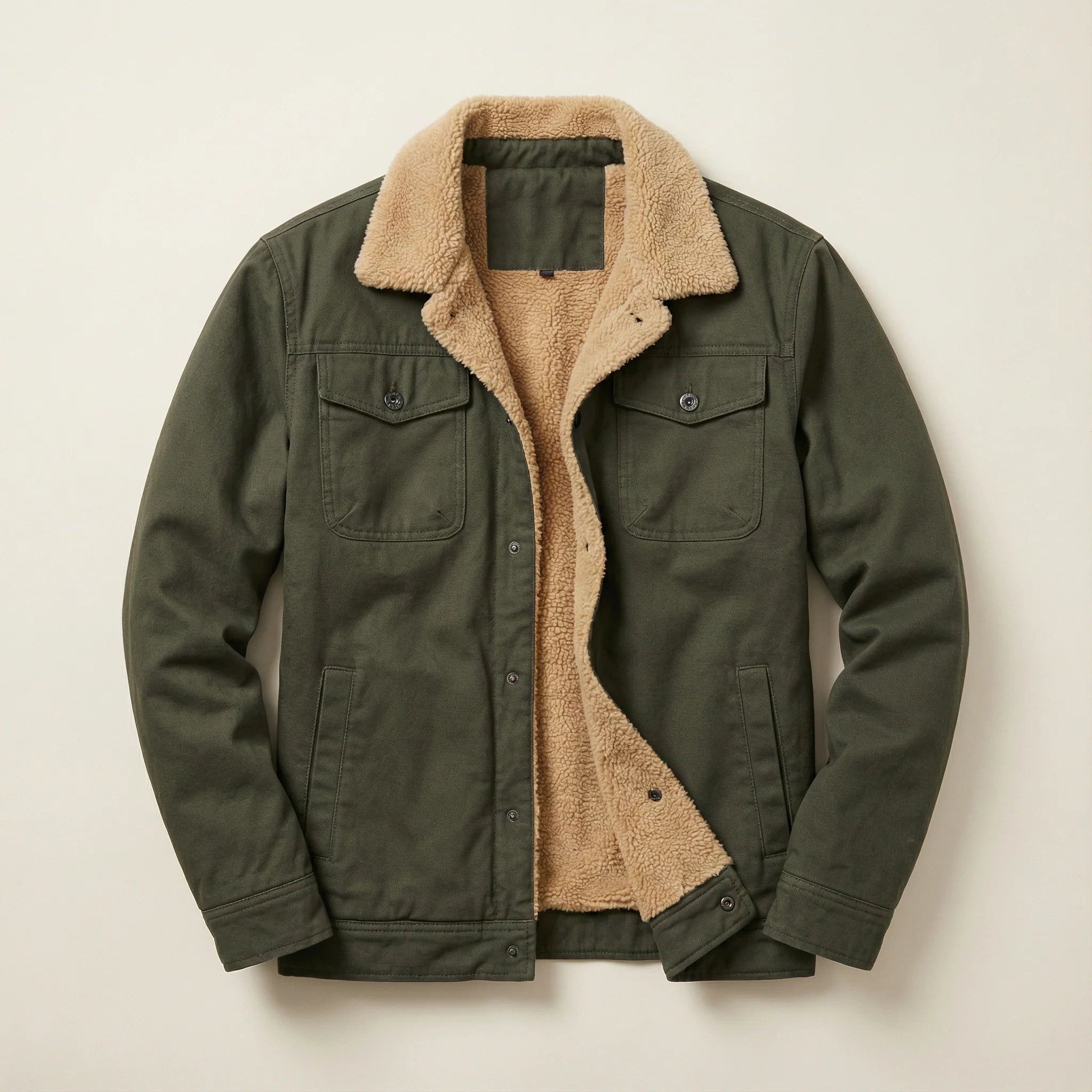 Men’s Button-Front Jacket – Collared Design, Long Sleeves