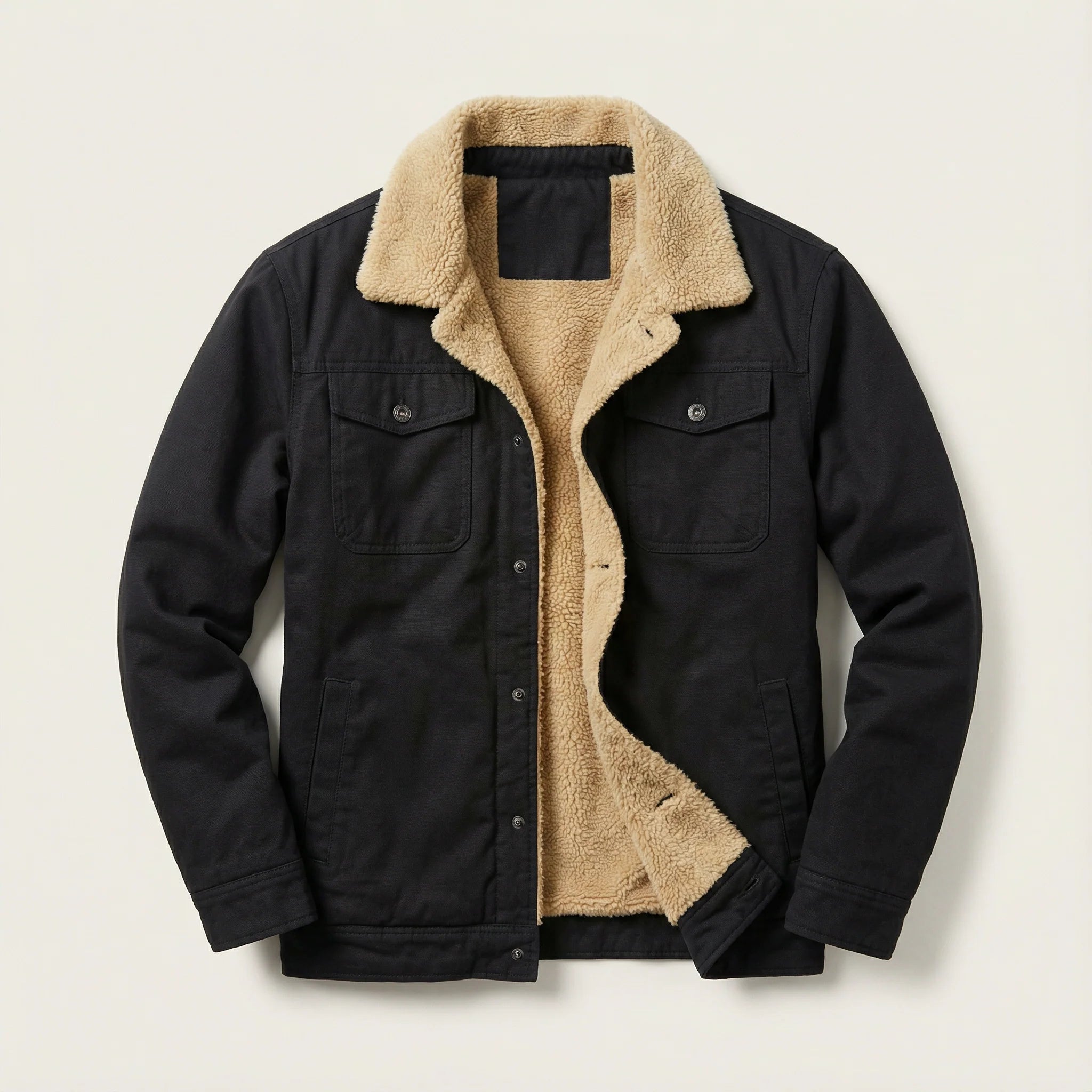 Men’s Button-Front Jacket – Collared Design, Long Sleeves