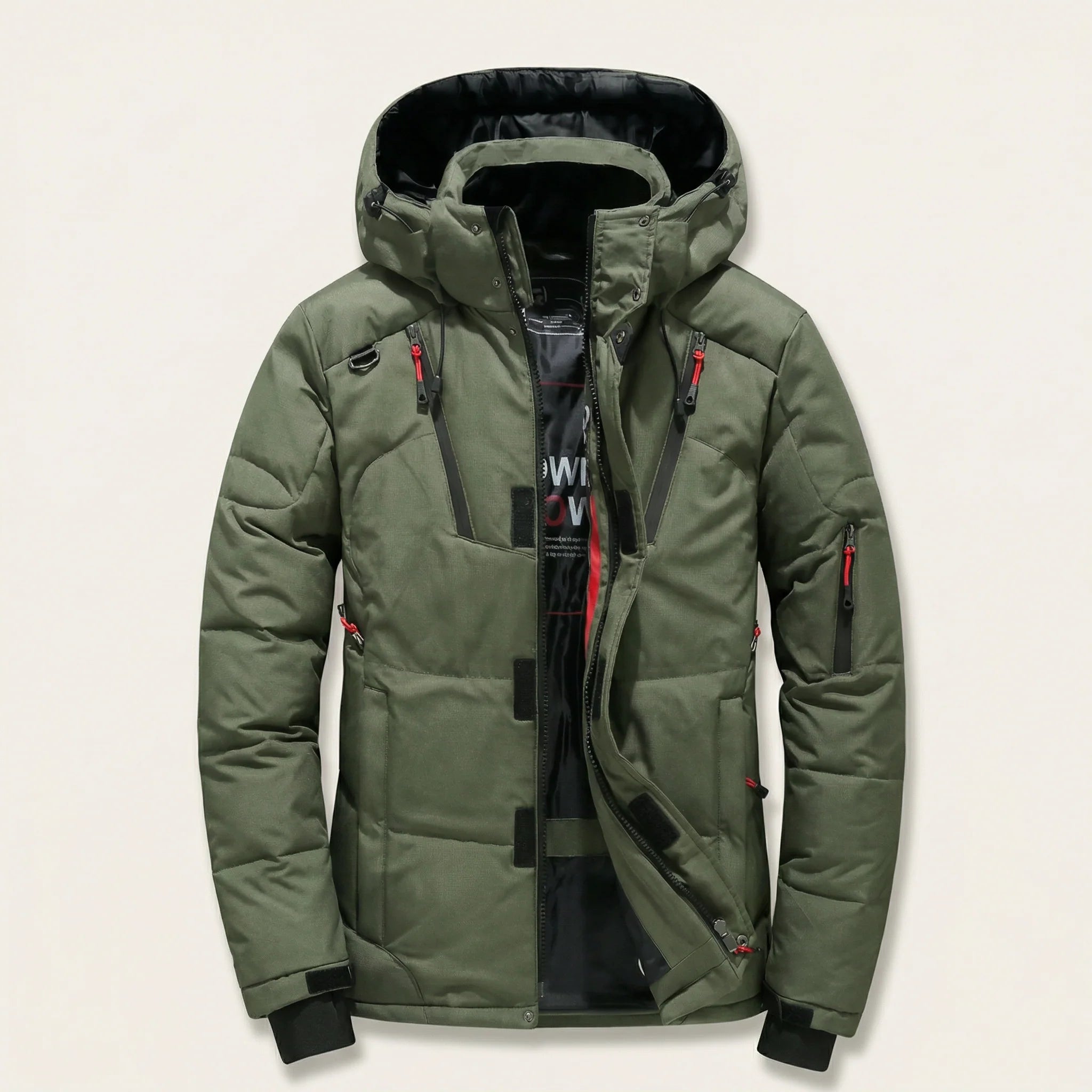 Men’s Hooded Puffer Jacket – Zipper Closure Design