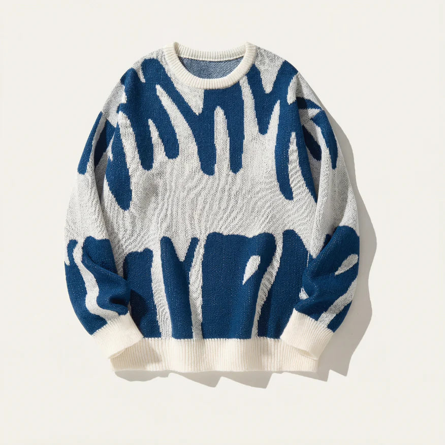 Men’s Knit Sweater – Crew Neck, Long Sleeve, Two-Tone Pattern