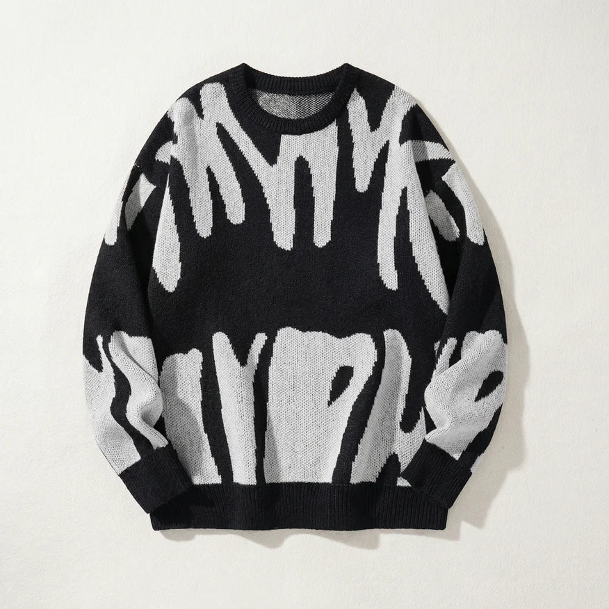 Men’s Knit Sweater – Crew Neck, Long Sleeve, Two-Tone Pattern