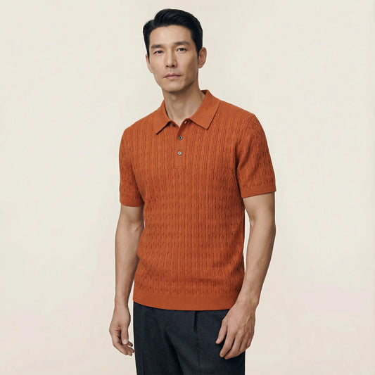 Men’s Knitted Polo Shirt – Short Sleeve Button Placket Design
