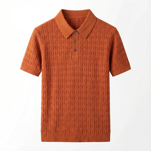 Men’s Knitted Polo Shirt – Short Sleeve Button Placket Design