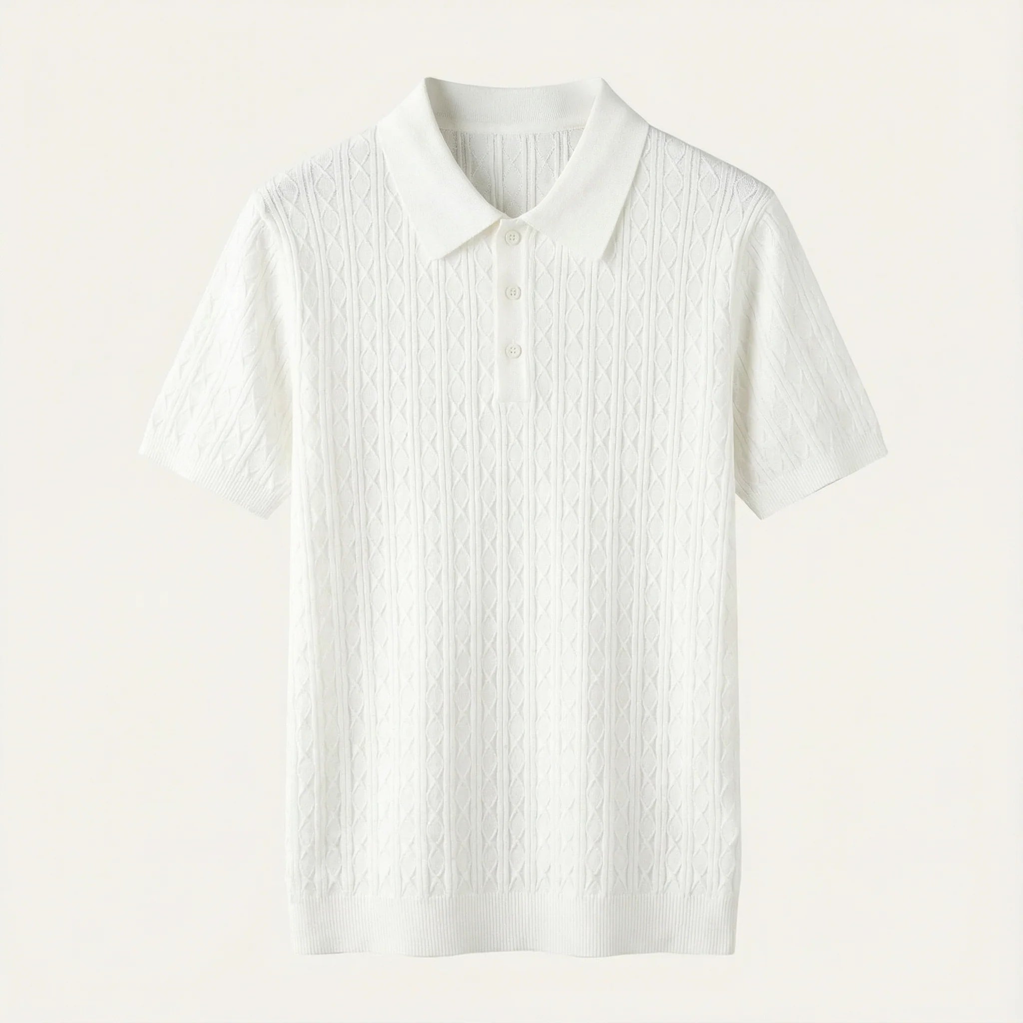 Men’s Knitted Polo Shirt – Short Sleeve Button Placket Design