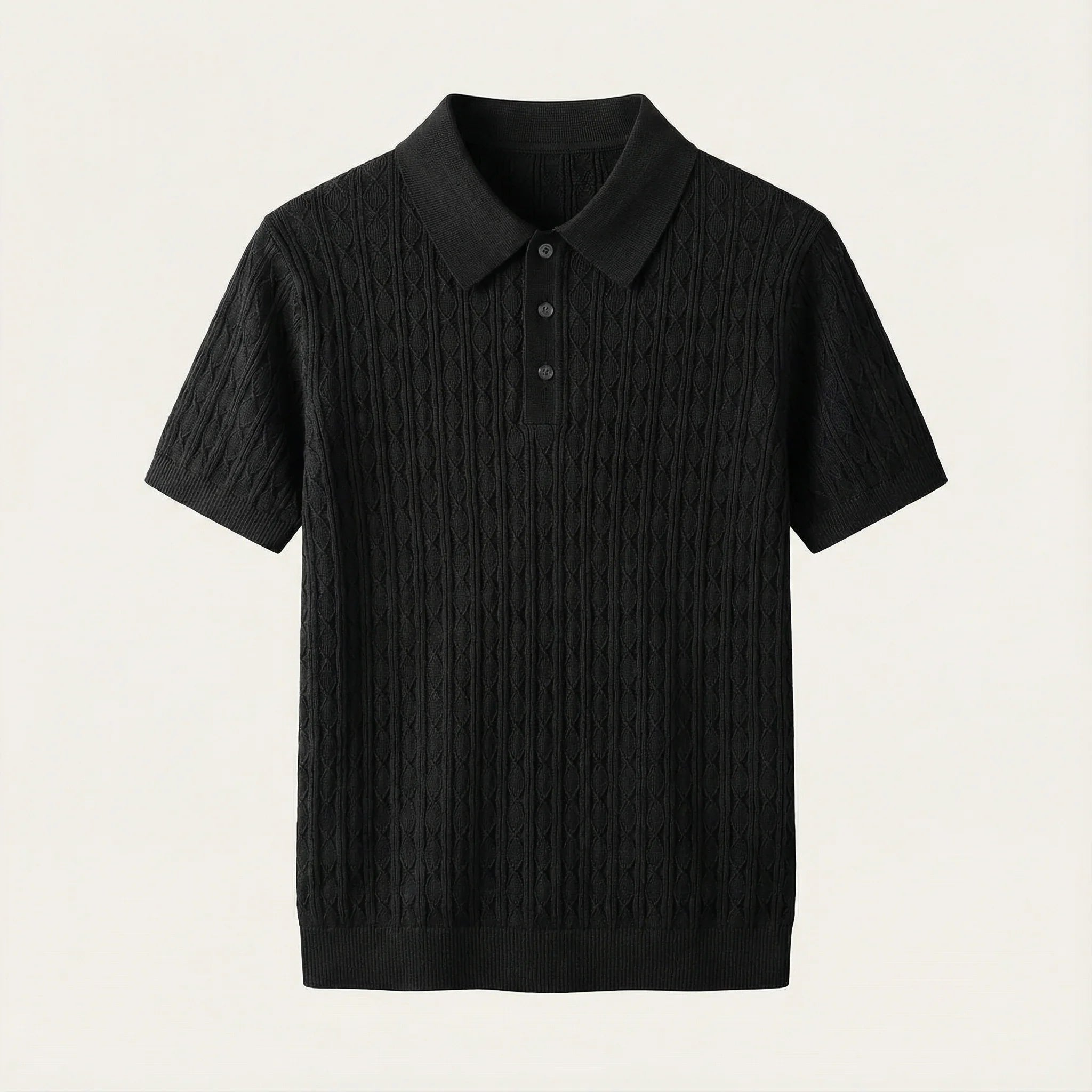 Men’s Knitted Polo Shirt – Short Sleeve Button Placket Design