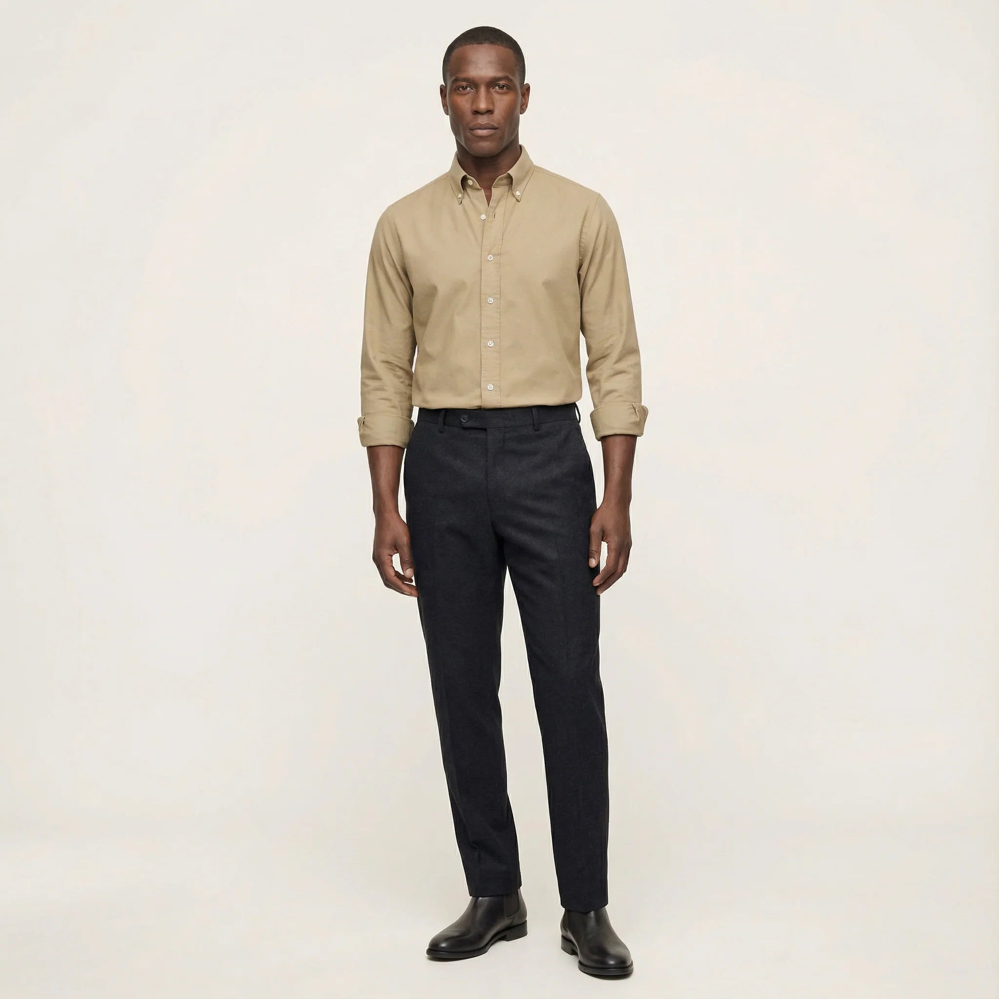 Men’s Long-Sleeve Button-Down Shirt – Classic Fit, Button Collar Design