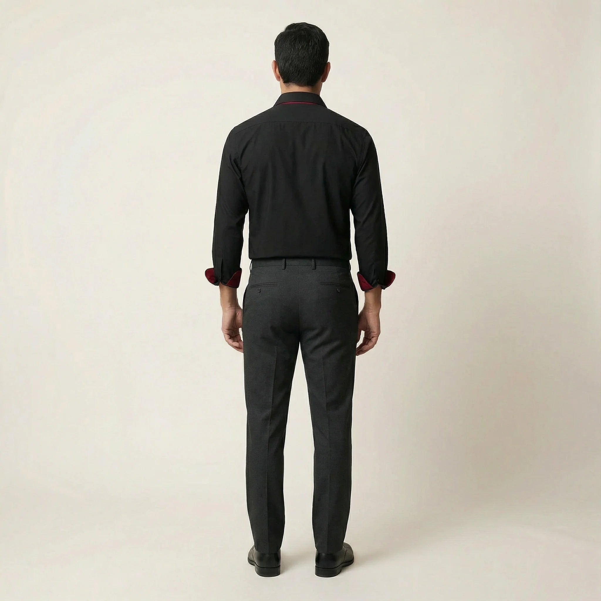 Men’s Long-Sleeve Button-Up Shirt – Stand Collar, Contrast Cuffs