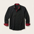 Men’s Long-Sleeve Button-Up Shirt – Stand Collar, Contrast Cuffs