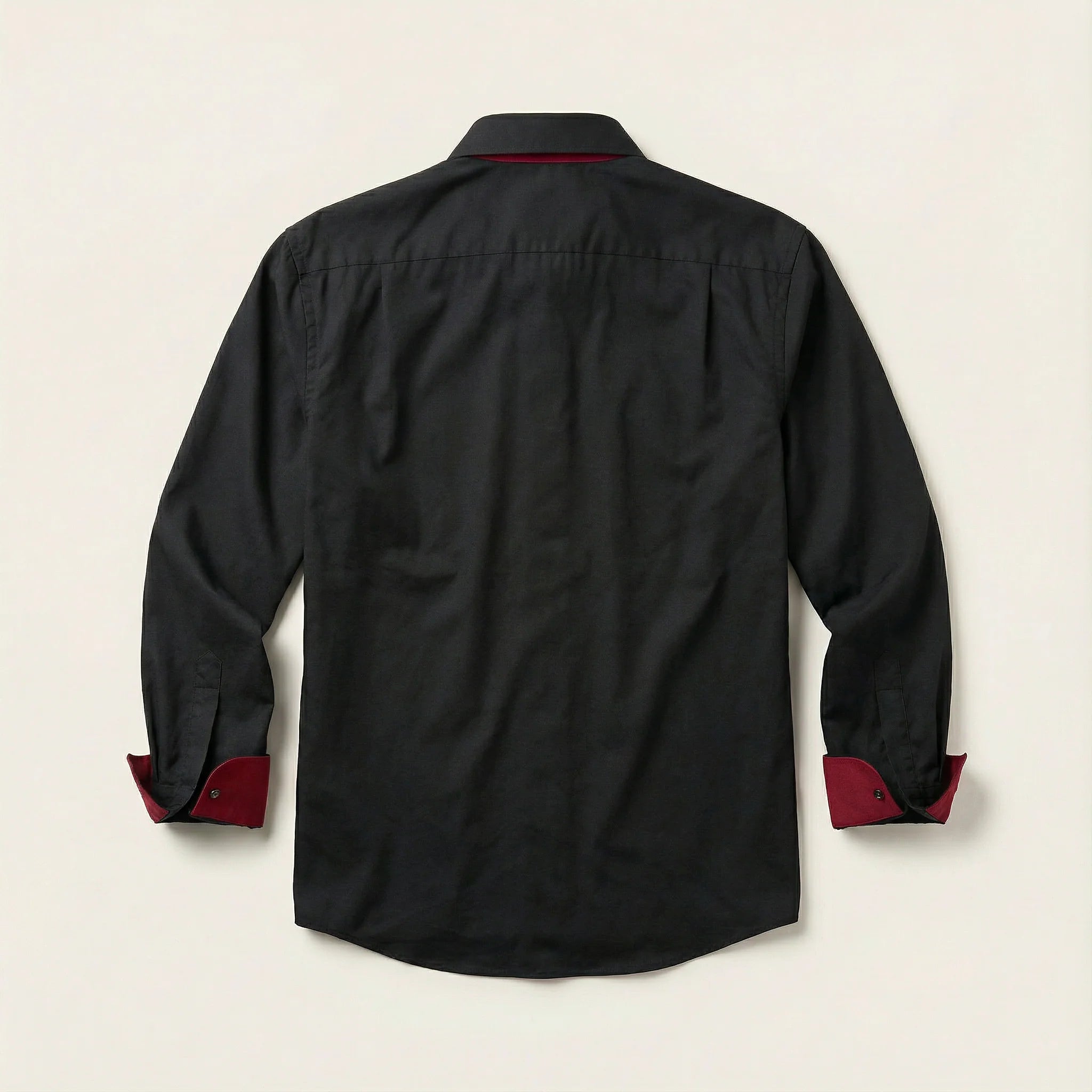 Men’s Long-Sleeve Button-Up Shirt – Stand Collar, Contrast Cuffs