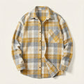 Men’s Long-Sleeve Button-Up Shirt – Check Pattern, Chest Pockets