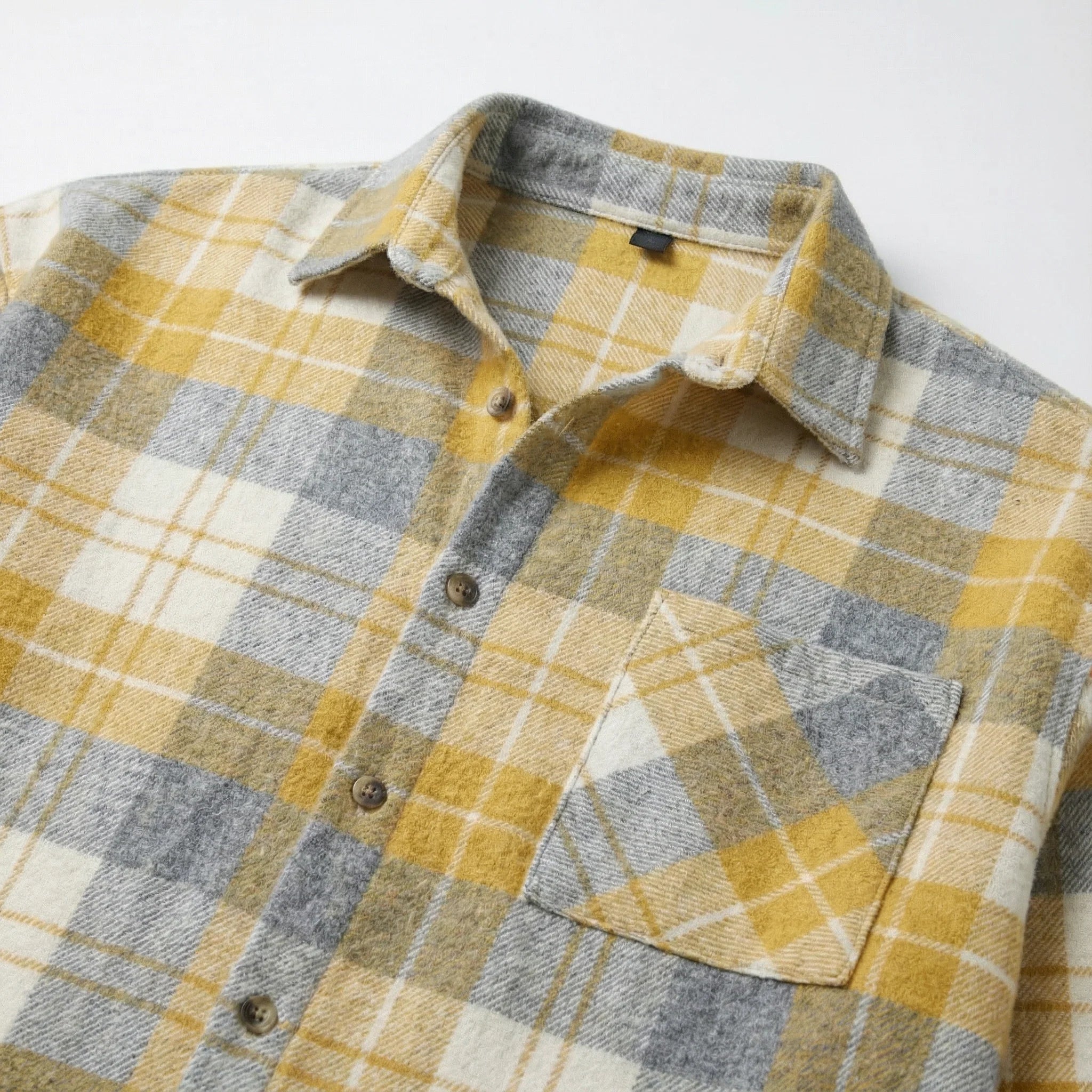Men’s Long-Sleeve Button-Up Shirt – Check Pattern, Chest Pockets