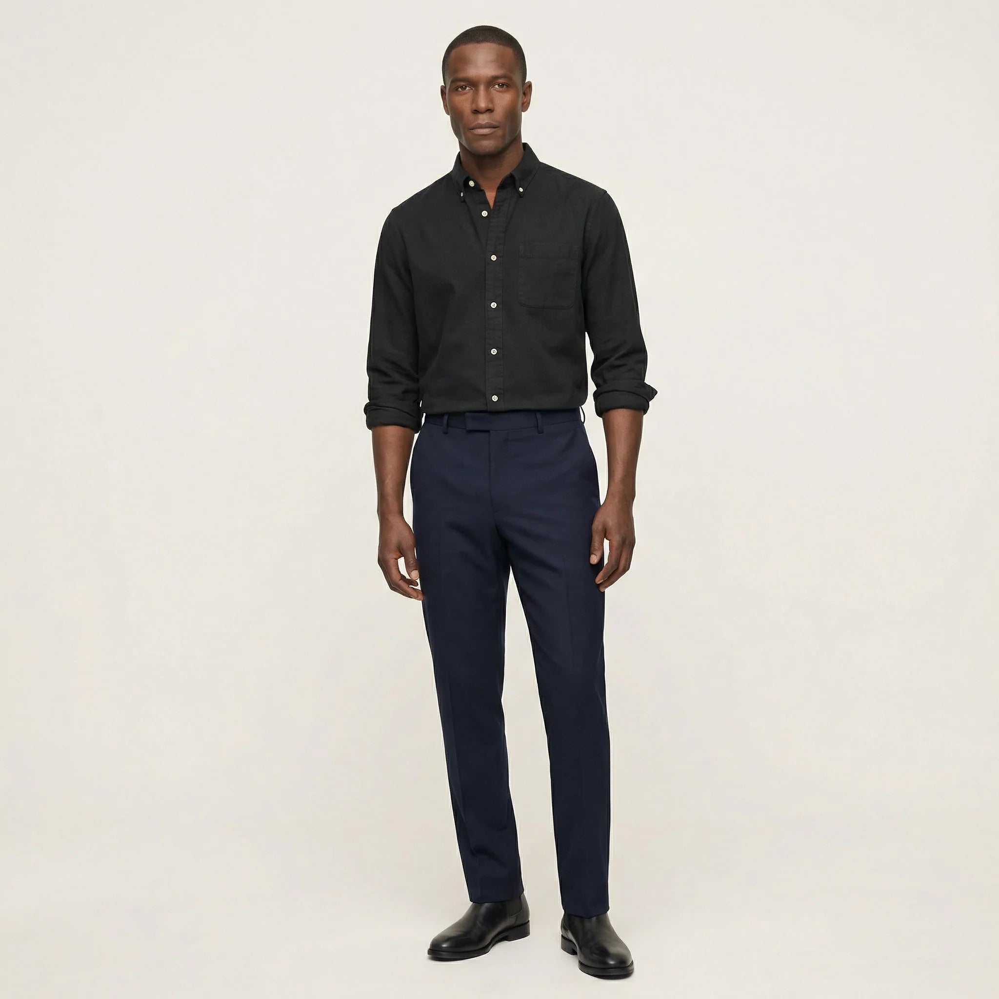 Men’s Long-Sleeve Button-Up Shirt – Collared Design, Chest Pocket