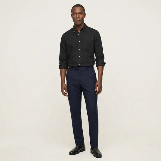 Men’s Long-Sleeve Button-Up Shirt – Collared Design, Chest Pocket