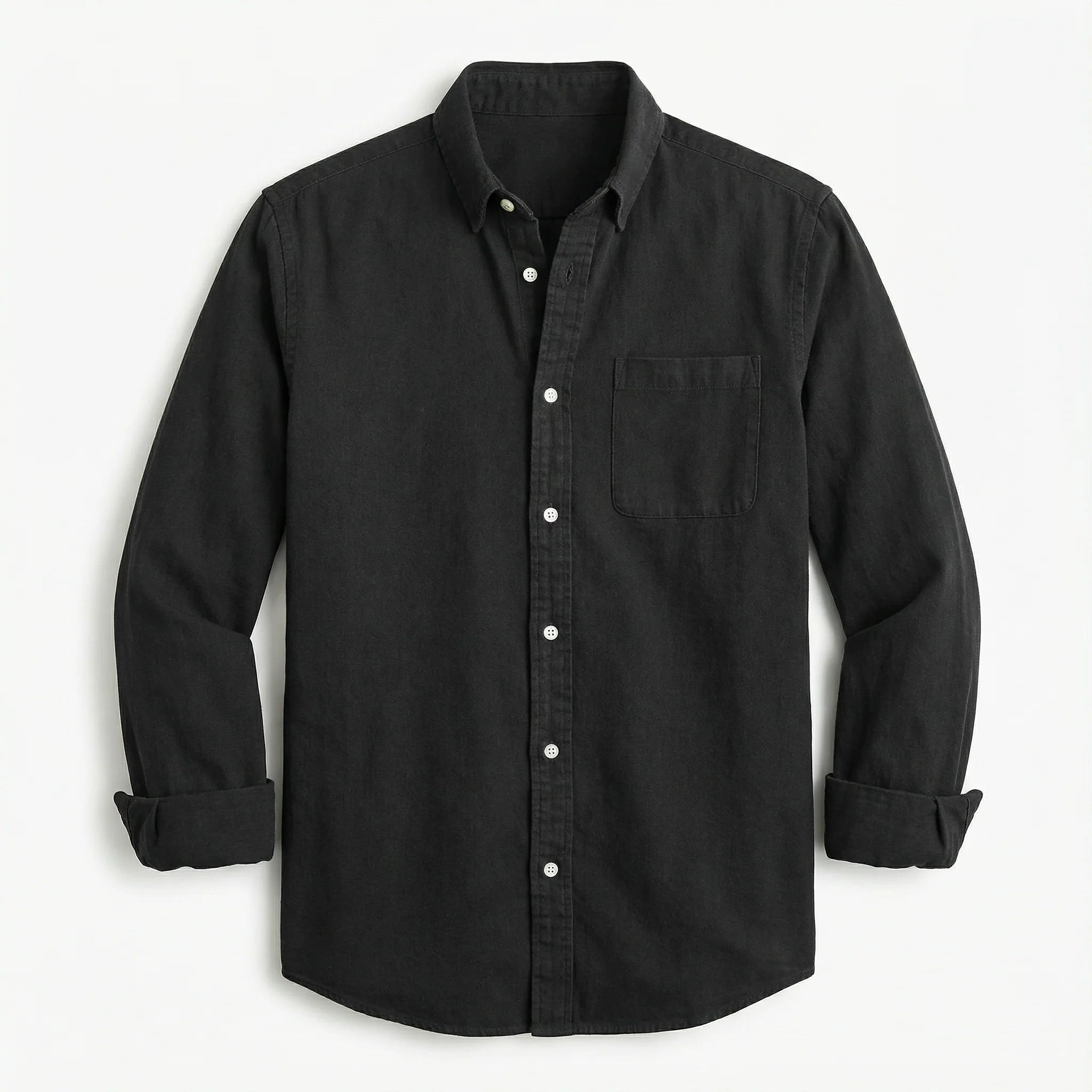 Men’s Long-Sleeve Button-Up Shirt – Collared Design, Chest Pocket