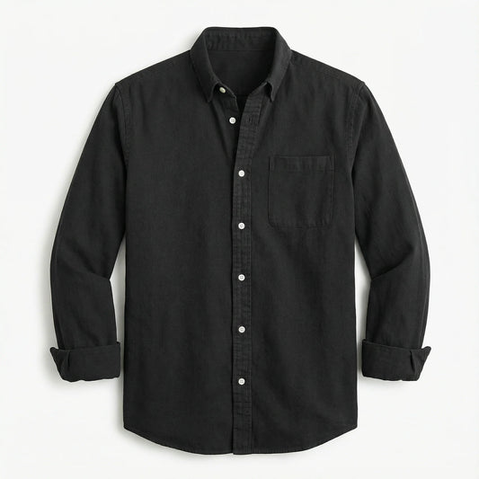 Men’s Long-Sleeve Button-Up Shirt – Collared Design, Chest Pocket