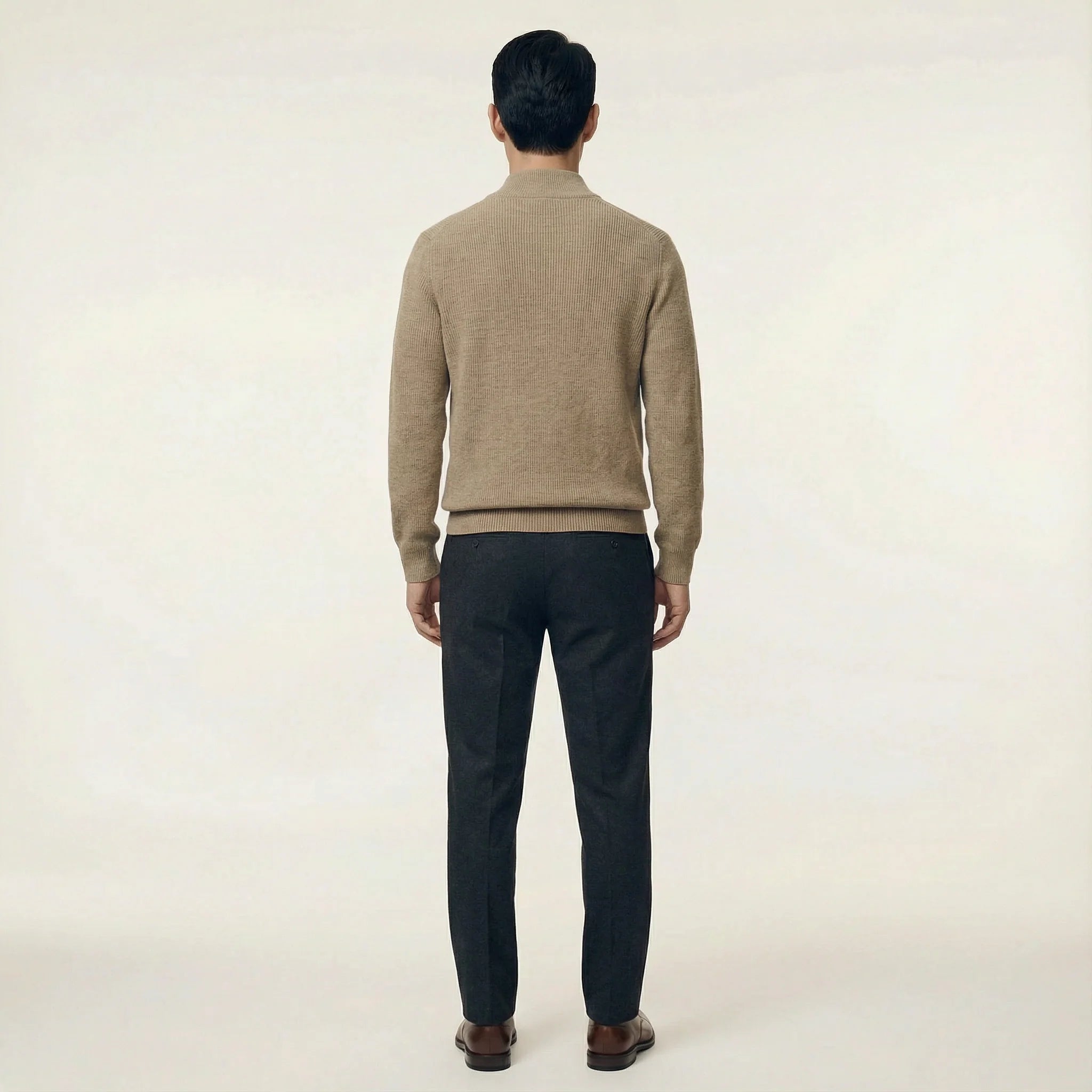 Men’s Long-Sleeve Sweater – Button Placket, Stand Collar