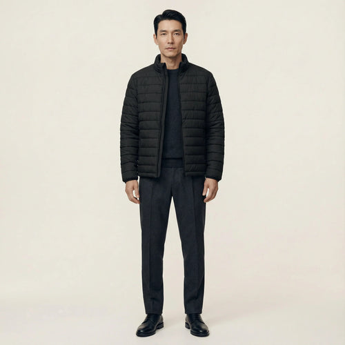 Men’s Puffer Jacket – Zip Front, Stand Collar, Long Sleeves