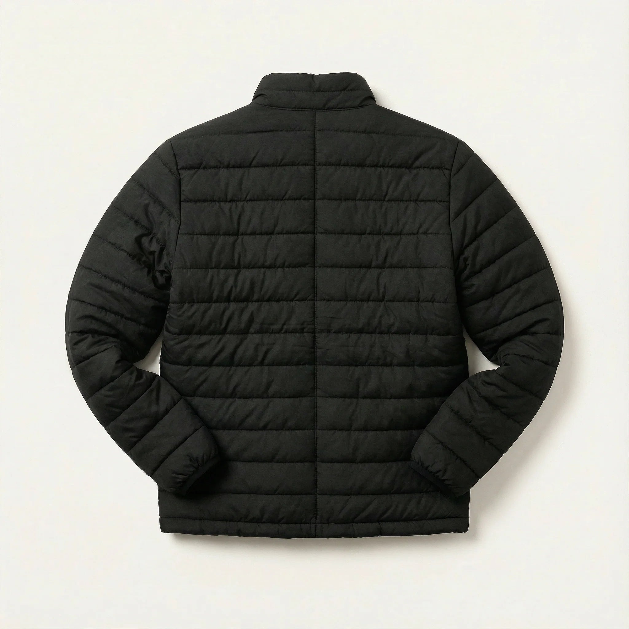Men’s Puffer Jacket – Zip Front, Stand Collar, Long Sleeves