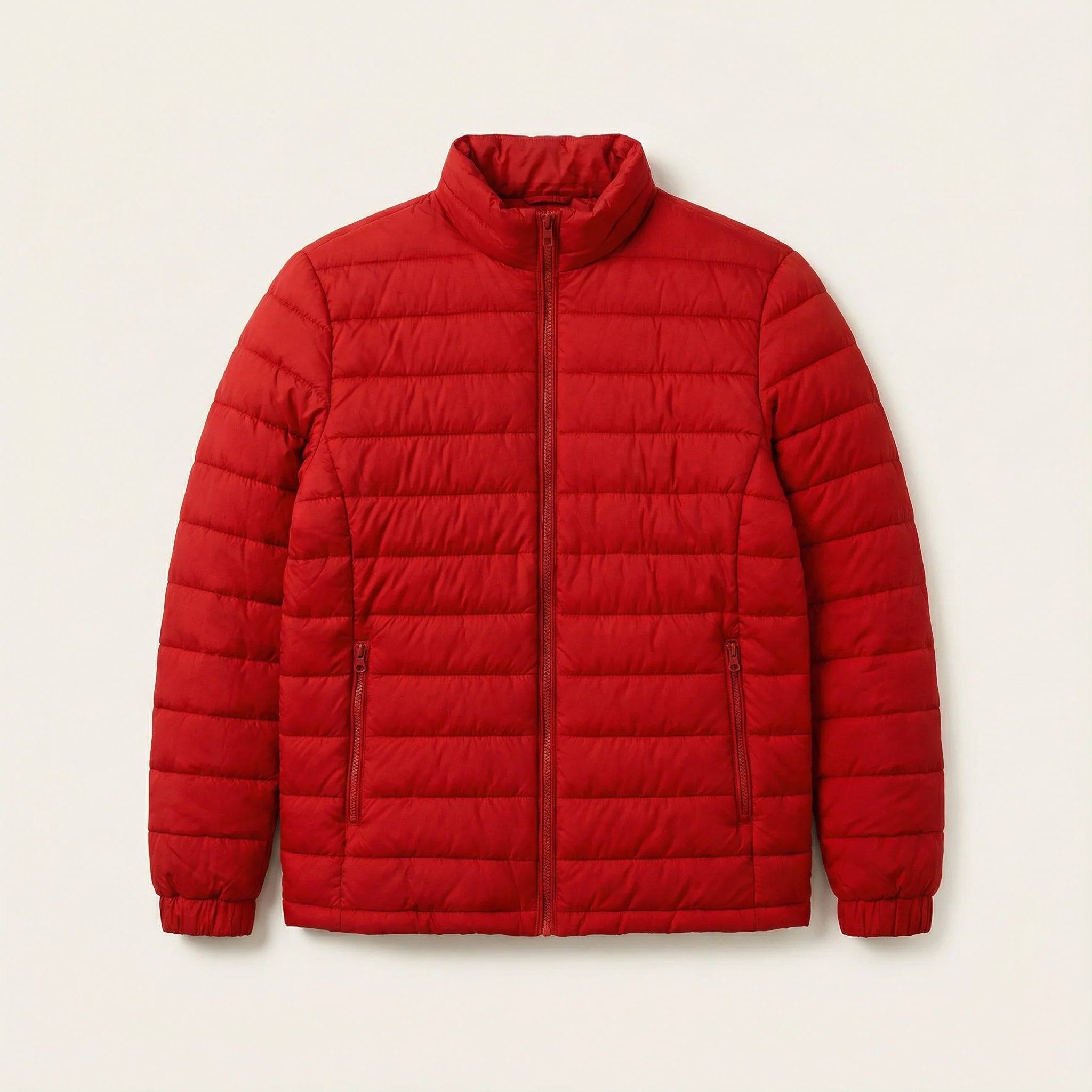 Men’s Puffer Jacket – Zip Front, Stand Collar, Long Sleeves