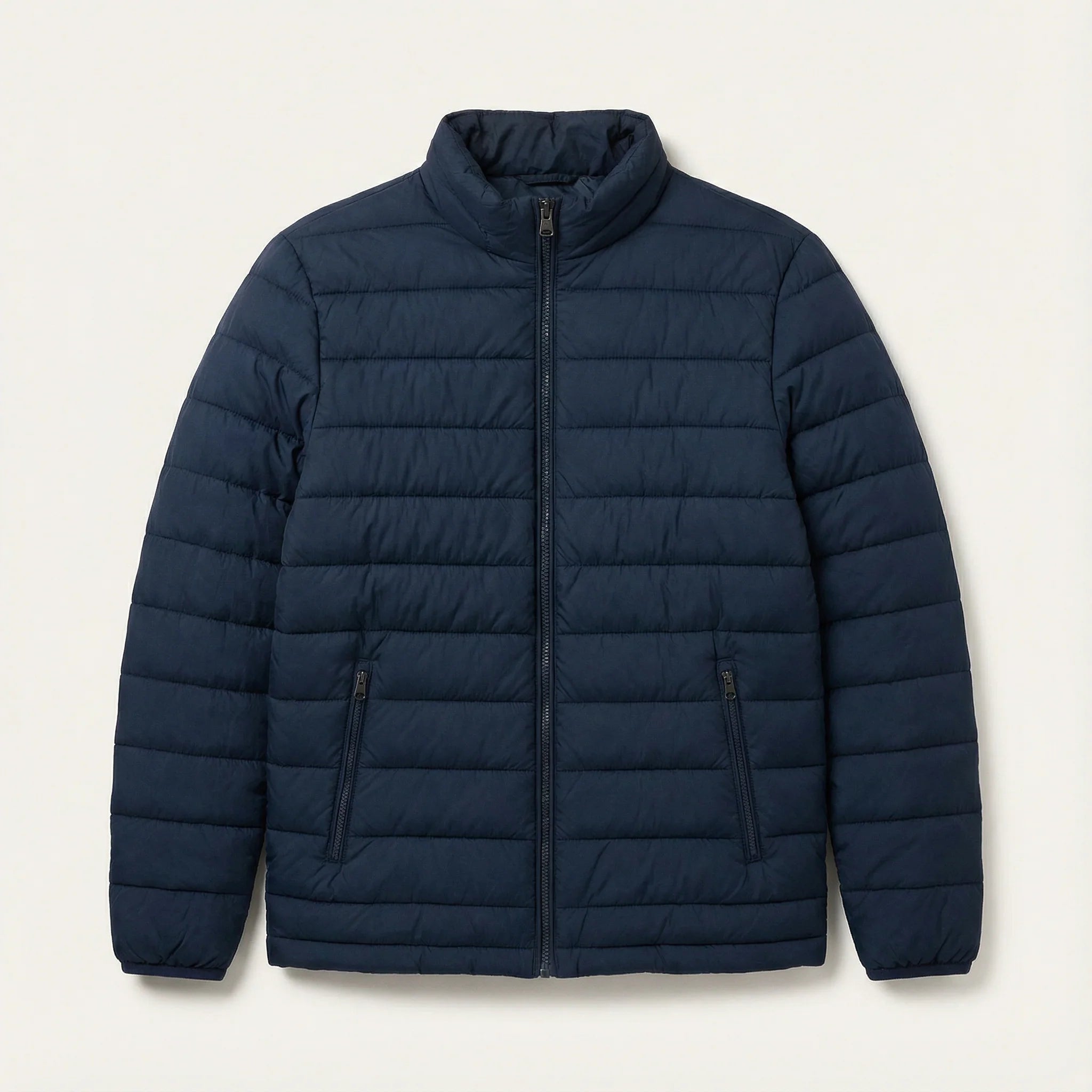 Men’s Puffer Jacket – Zip Front, Stand Collar, Long Sleeves