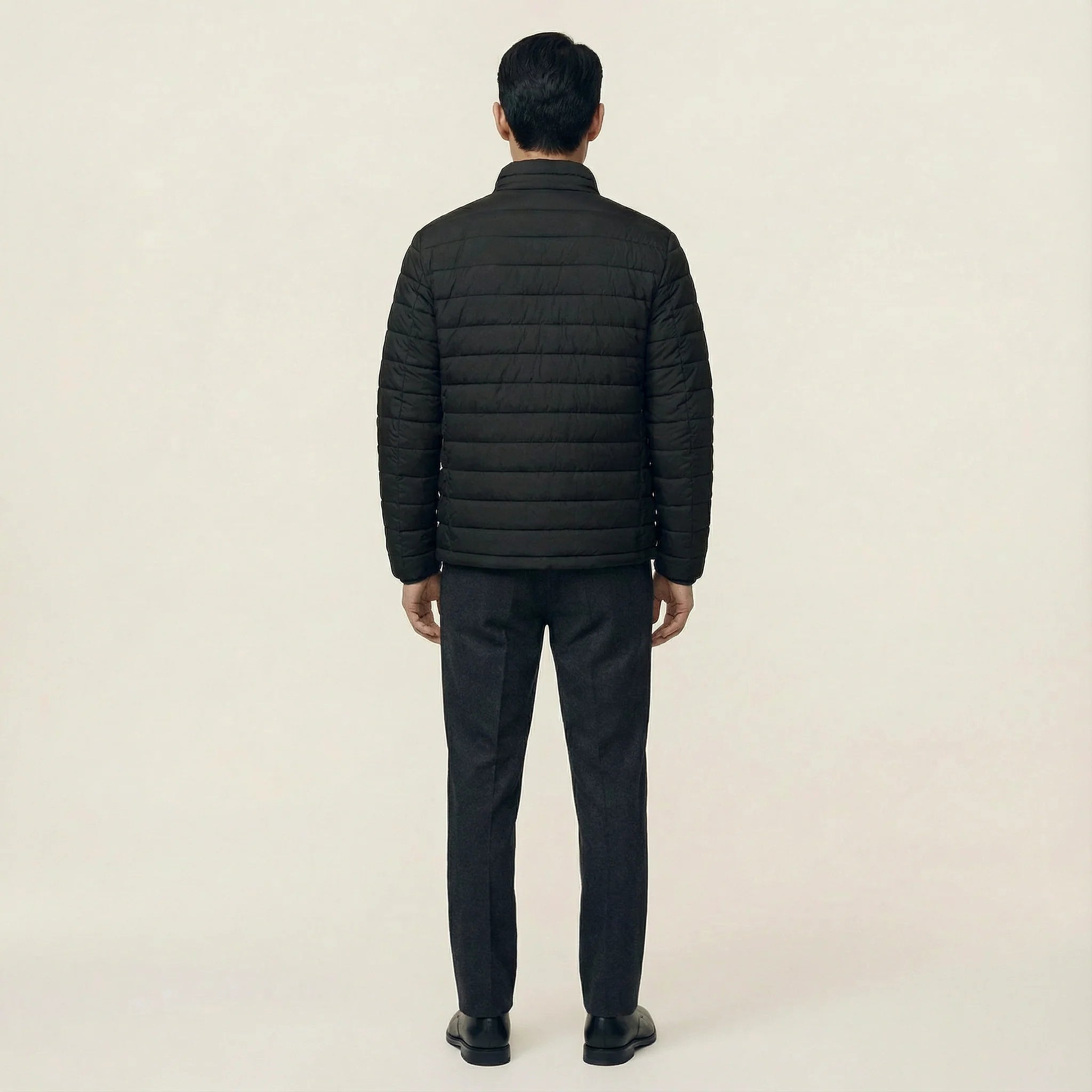 Men’s Puffer Jacket – Zip Front, Stand Collar, Long Sleeves