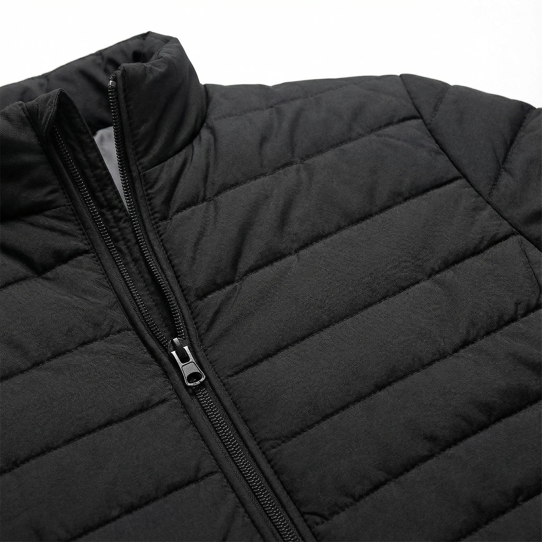 Men’s Puffer Jacket – Zip Front, Stand Collar, Long Sleeves