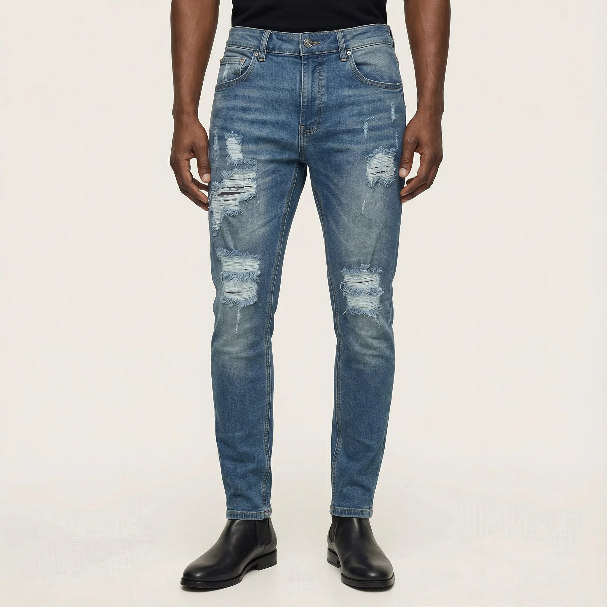 Men’s Slim-Fit Jeans – Distressed Design, Full-Length