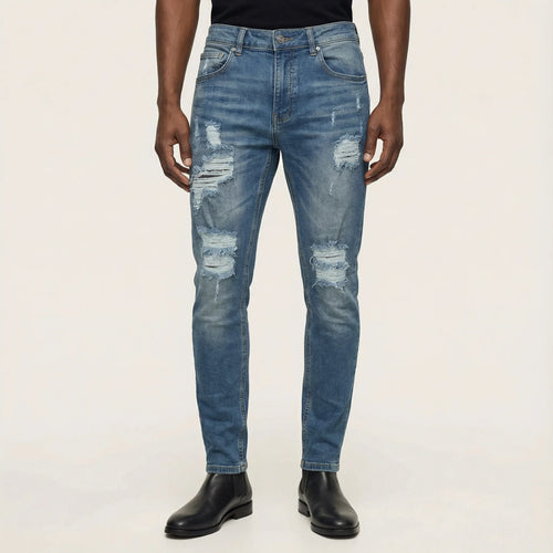 Men’s Slim-Fit Jeans – Distressed Design, Full-Length