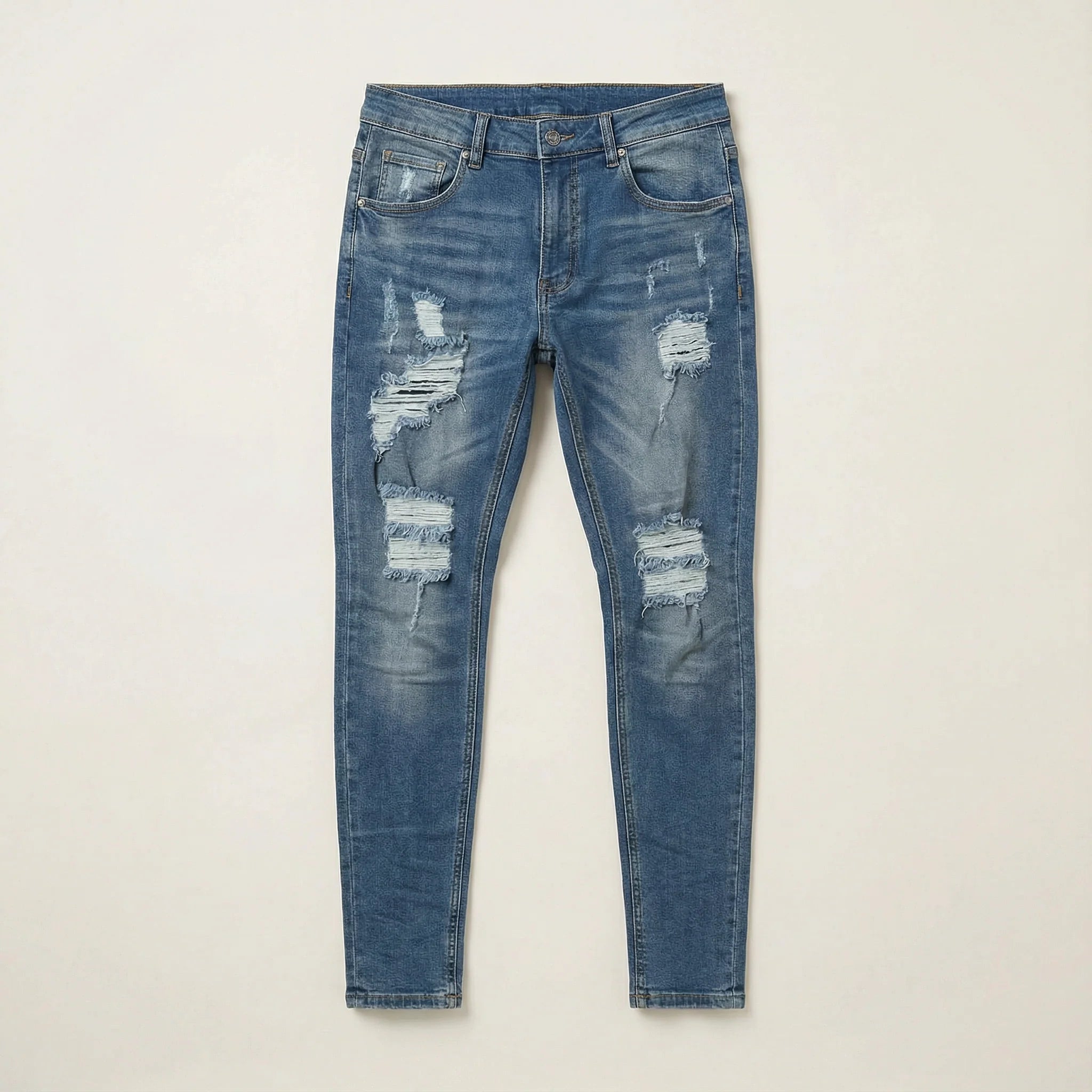 Men’s Slim-Fit Jeans – Distressed Design, Full-Length