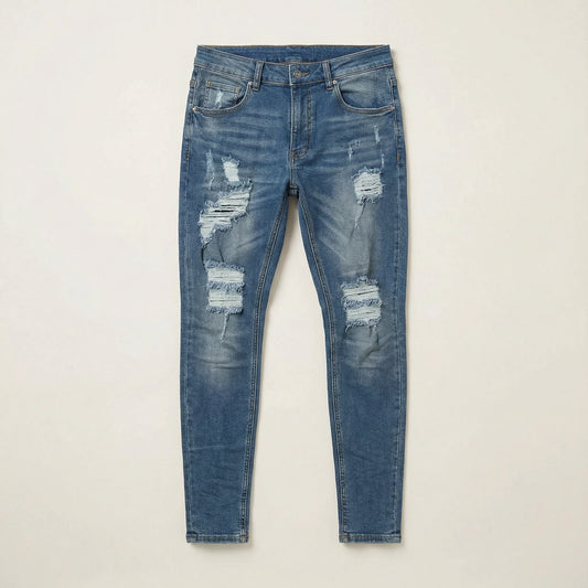 Men’s Slim-Fit Jeans – Distressed Design, Full-Length