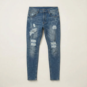 Men’s Slim-Fit Jeans – Distressed Design, Full-Length