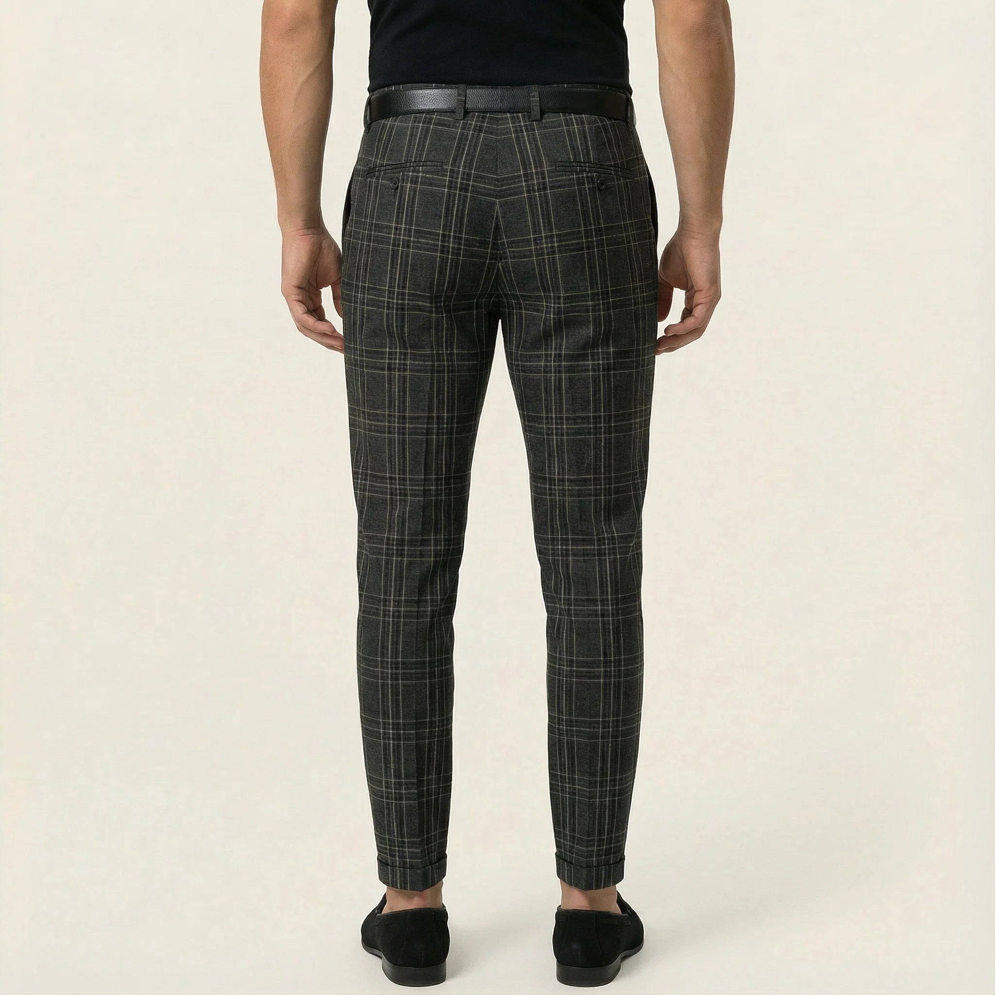 Men’s Slim-Fit Pants – Check Pattern, Ankle-Length Design
