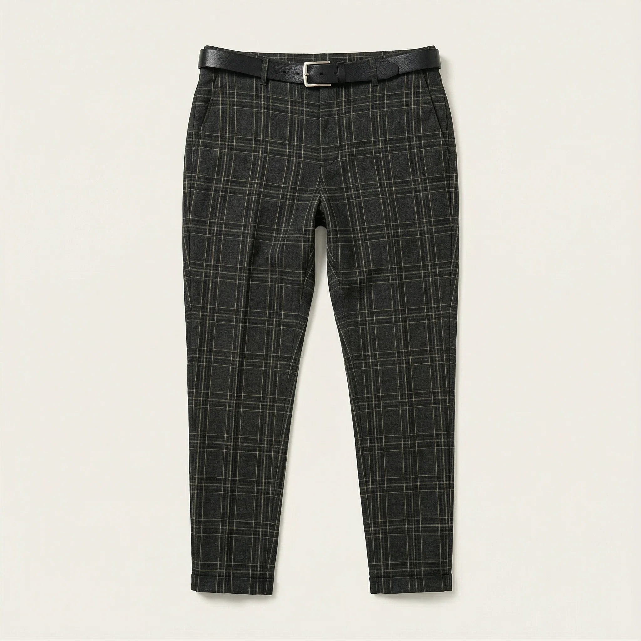 Men’s Slim-Fit Pants – Check Pattern, Ankle-Length Design