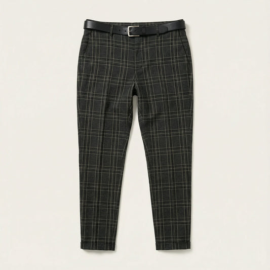 Men’s Slim-Fit Pants – Check Pattern, Ankle-Length Design