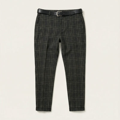 Men’s Slim-Fit Pants – Check Pattern, Ankle-Length Design
