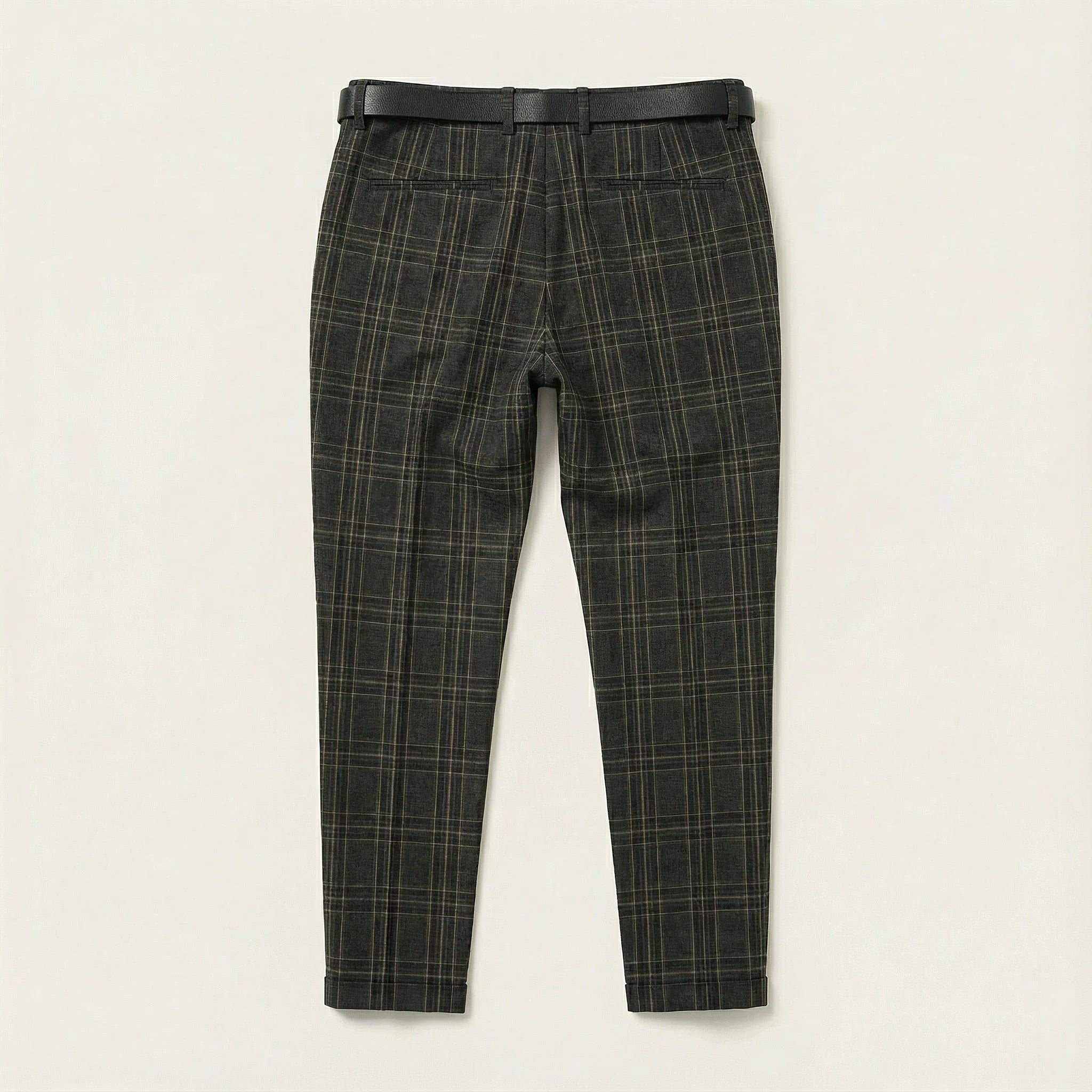 Men’s Slim-Fit Pants – Check Pattern, Ankle-Length Design