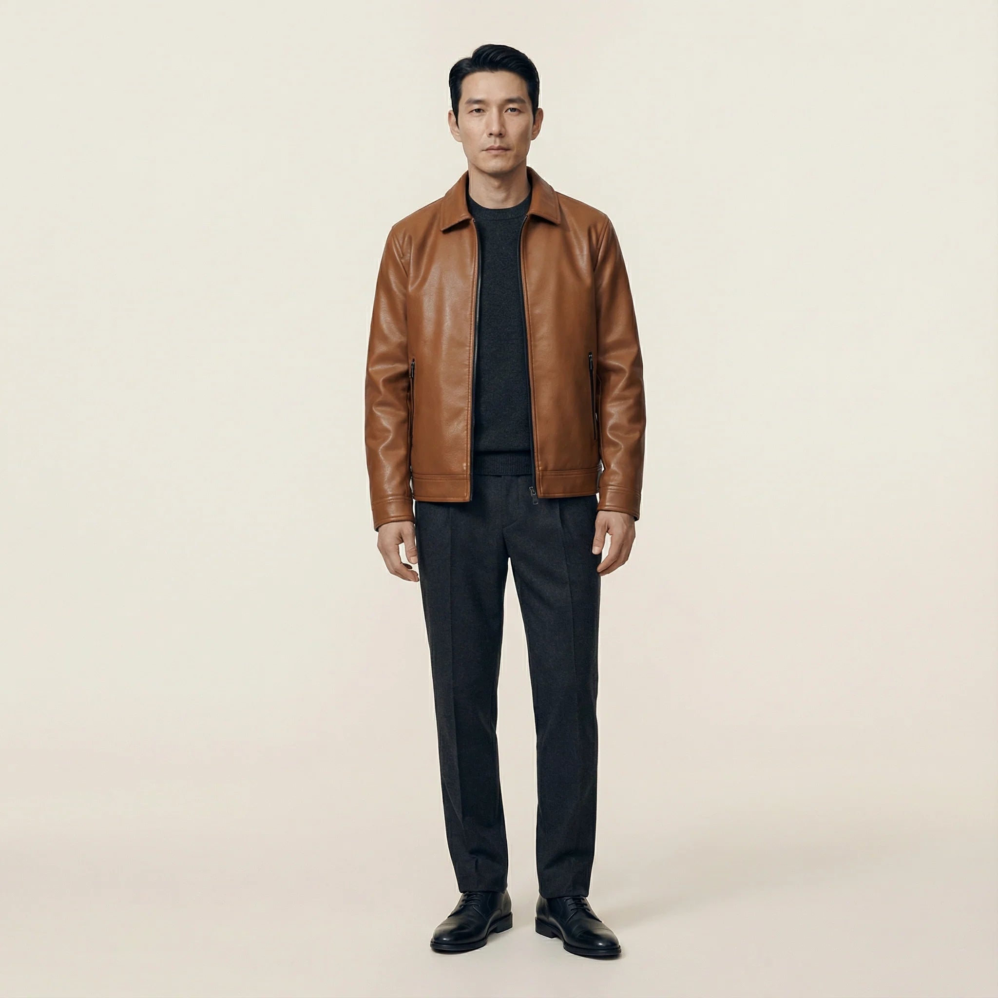 Men’s Zip-Up Jacket – Collared Design, Long Sleeves