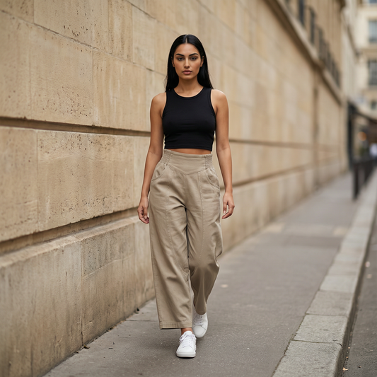 Women’s Cropped Pants – High-Rise Waist, Tapered Leg