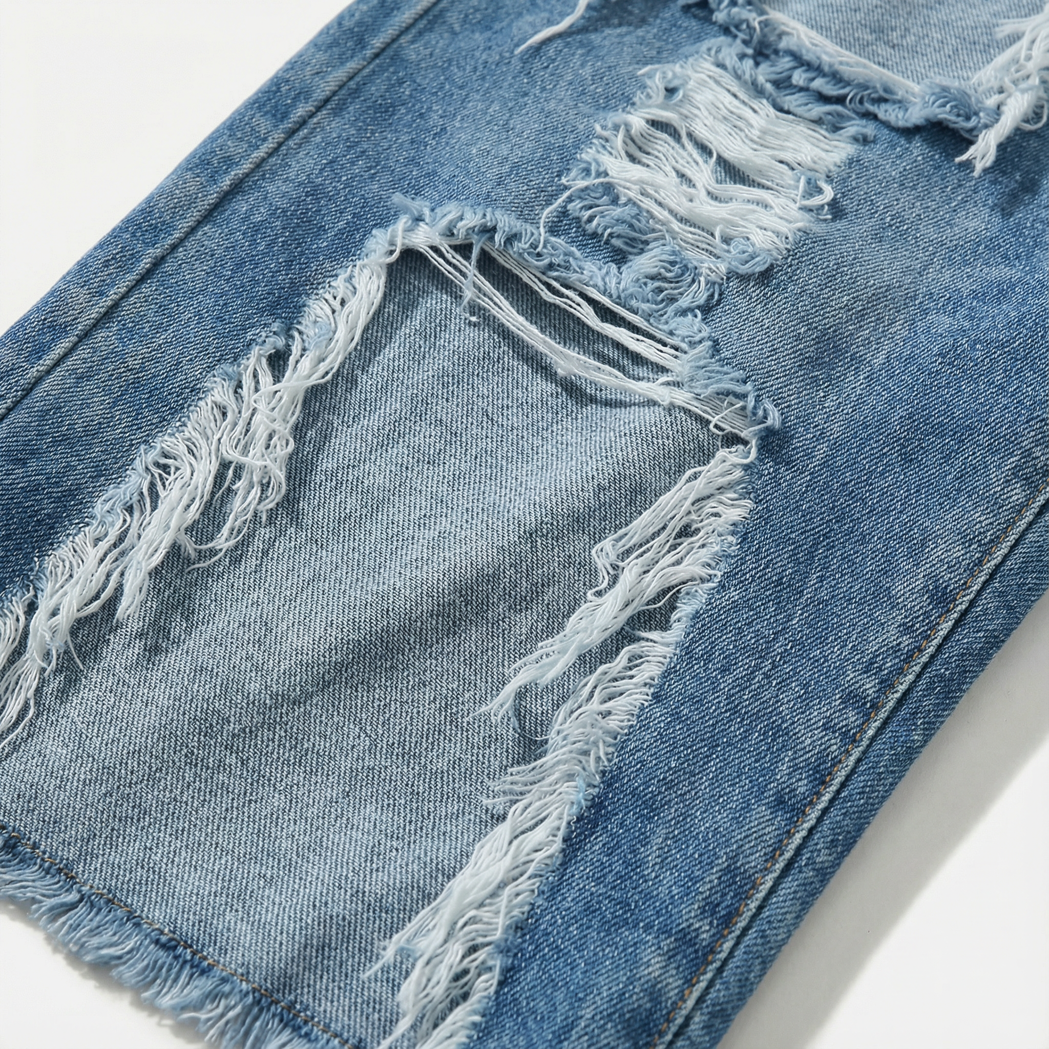 Women’s Denim Shorts – Knee-Length, Distressed Finish