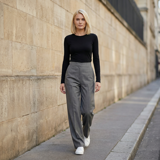 Women’s High-Waist Trousers – Wide-Leg, Formal Design