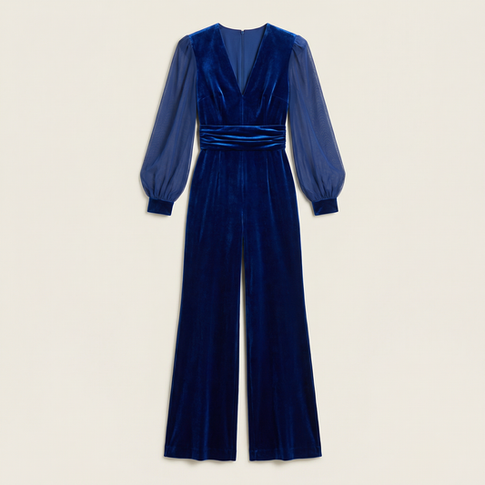 Women’s Long-Sleeve Jumpsuit – V-Neck Design