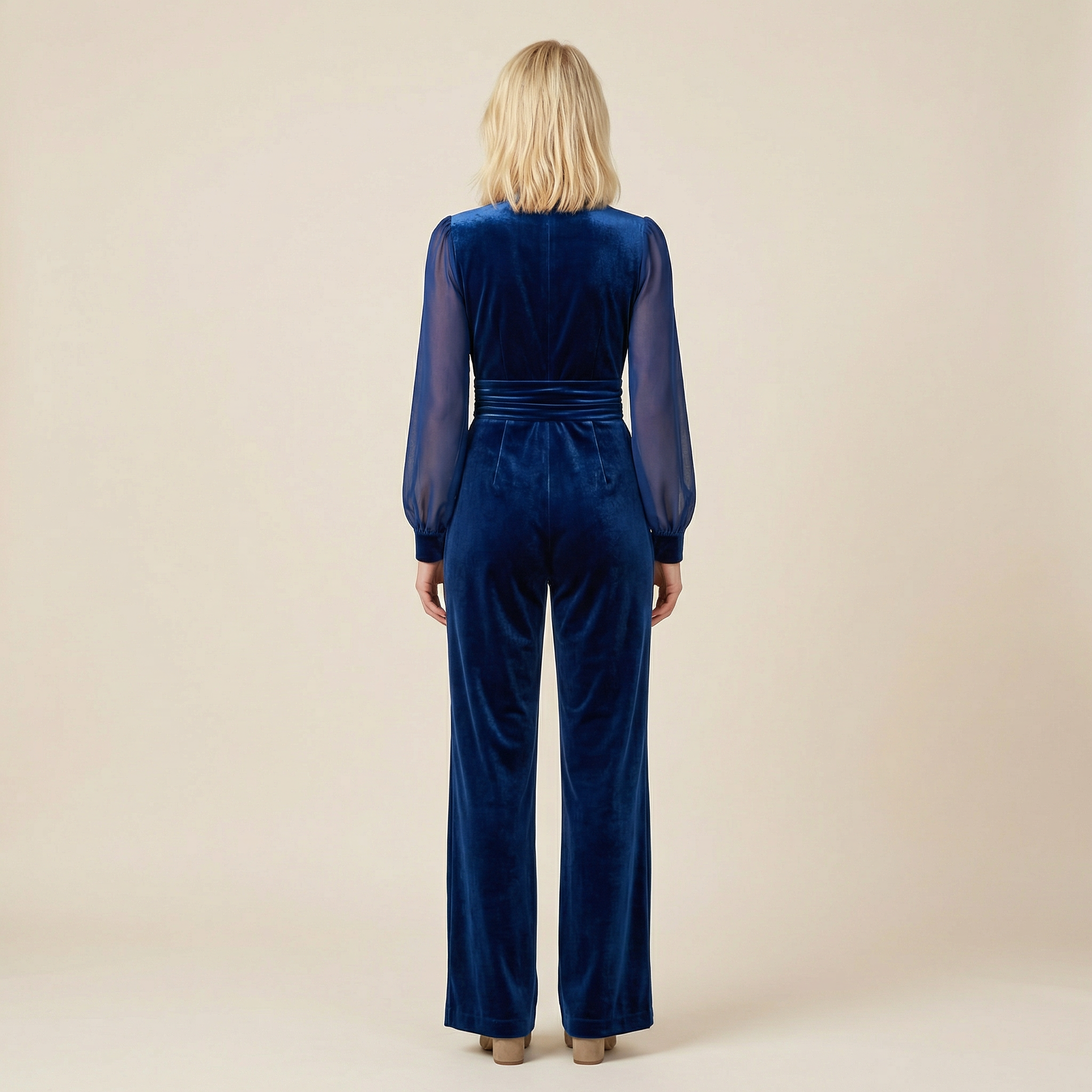 Women’s Long-Sleeve Jumpsuit – V-Neck Design