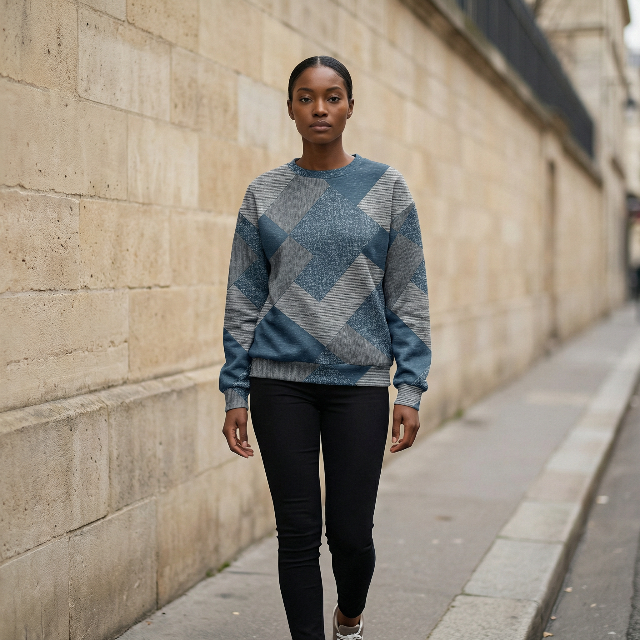 Women’s Long-Sleeve Sweater – Geometric Pattern