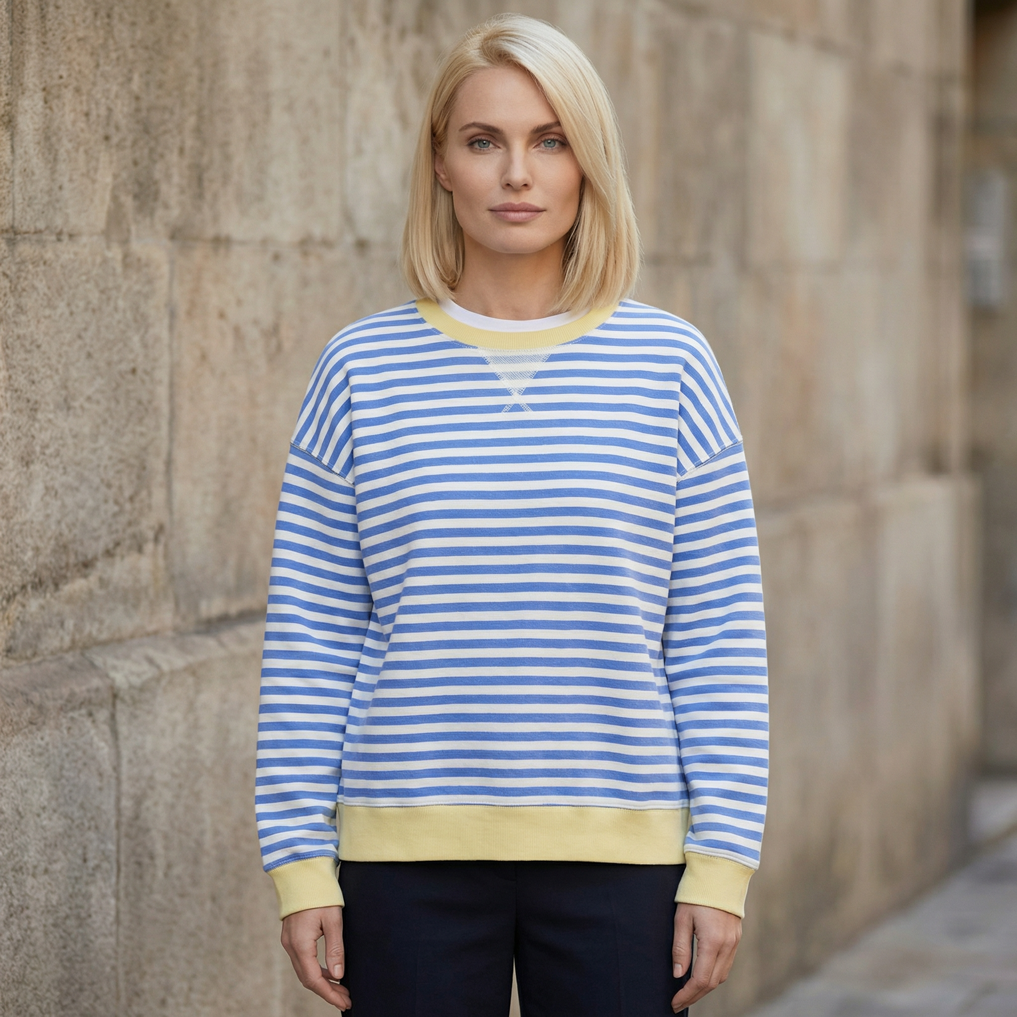 Women’s Long-Sleeve Sweater – Striped Pattern