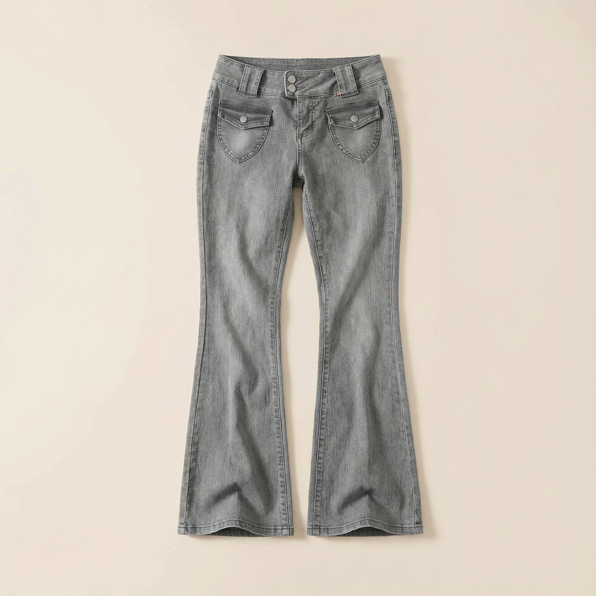 Women’s Low-Rise Pants – Flared Leg, Button Closure